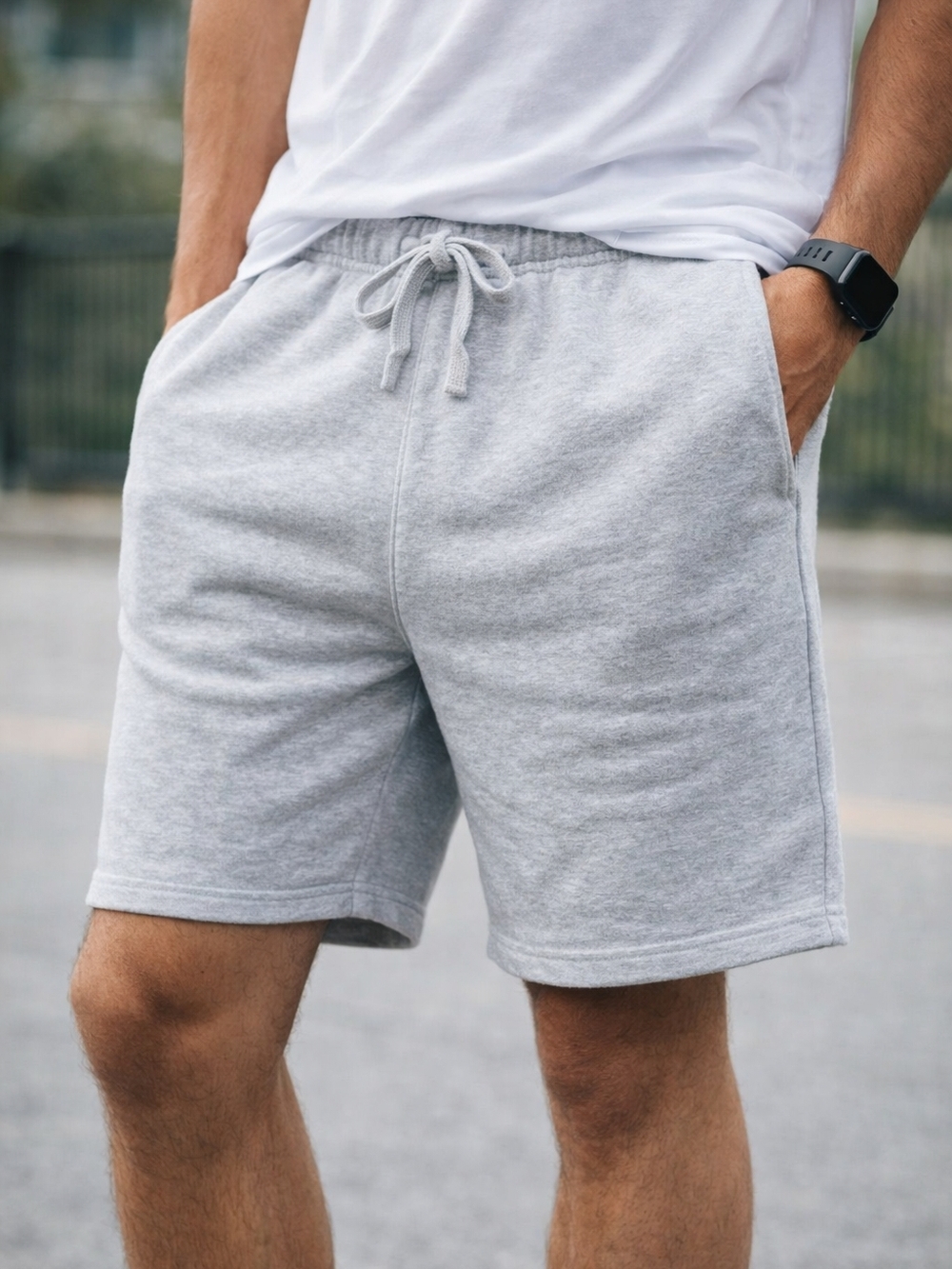 Gray Sweat Shorts XL Drawstring Elastic Waist Pockets Lounge Minimalist Soft Nor